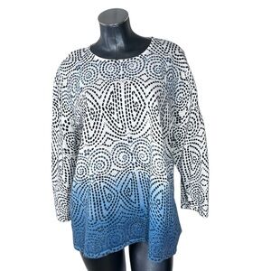 ALFRED DUNNER Woman Blue White Black Swirl Sequins Sweater Top Women's 2X